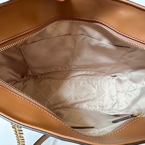 Michael Kors Jet Set Item M Shoulder Chain Tote Bag MK Gold Signature Brown - Picture 10 of 11